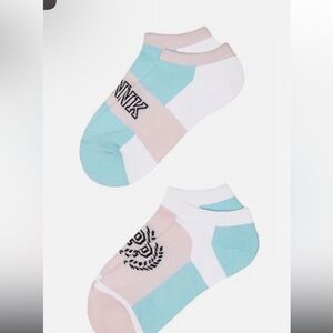 PINK Victoria's Secret Aqua and White Ankle Socks